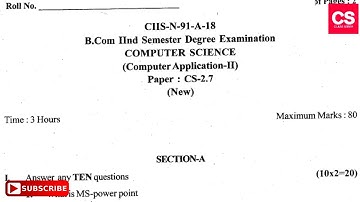 B.Com 2nd Semester Computer Application Degree Examination Gulbarga University Question Paper-CS