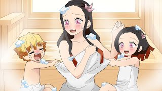 【鬼滅の刃】禰豆子のワンオペお風呂育児。善逸との子供のお世話で大変な禰豆子ママwww