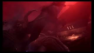 The Dread Wolf attacking the dragon in the Dragon Age Release Date Trailer