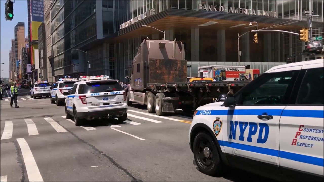 MULTIPLE NYPD HIGHWAY PATROL UNITS RESPONDING TO A VERY BAD TRAFFIC ACCIDENT IN TIMES SQUARE, NYC.