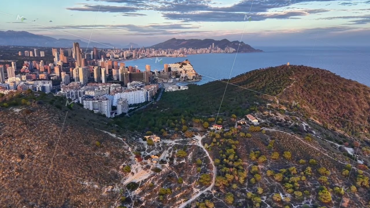 Outdoor Trail Map Across Island Landscapes, Winding Pathways Connecting Hills With Distant City