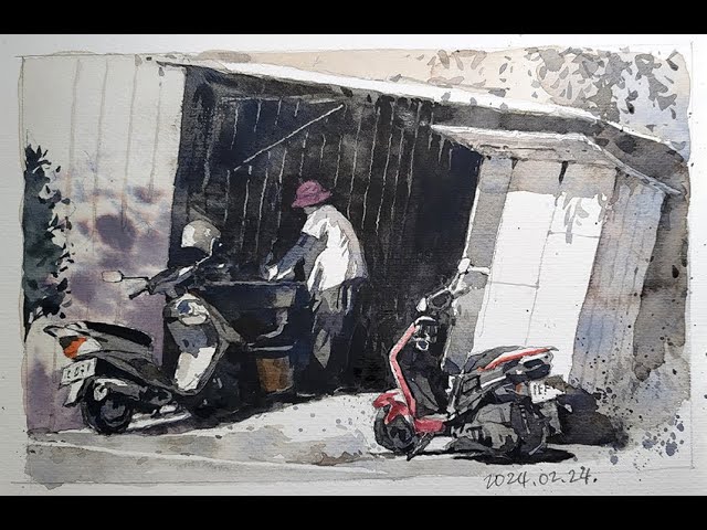 Watercolor painting summer fishing river - 夏の釣り川 水彩画 - YouTube