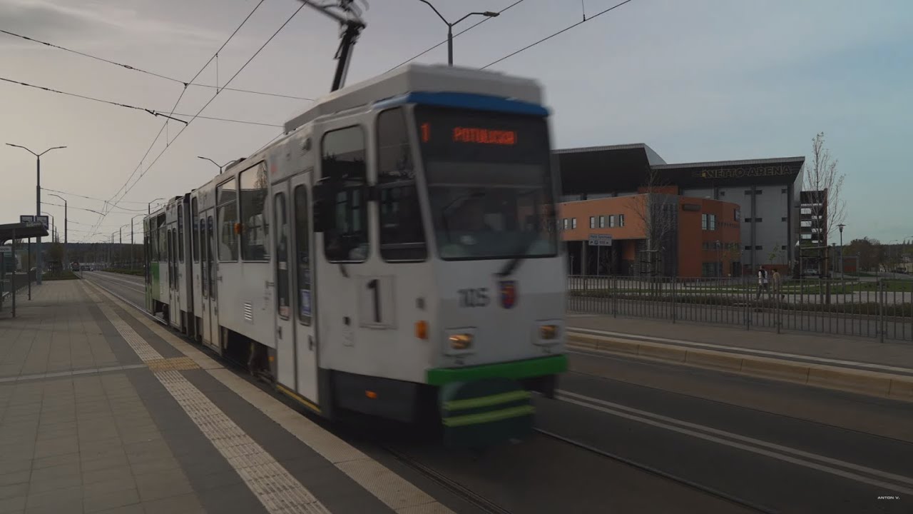 Poland, Szczecin, tram 1 ride from Arena Szczecin 32 to Sowińskiego