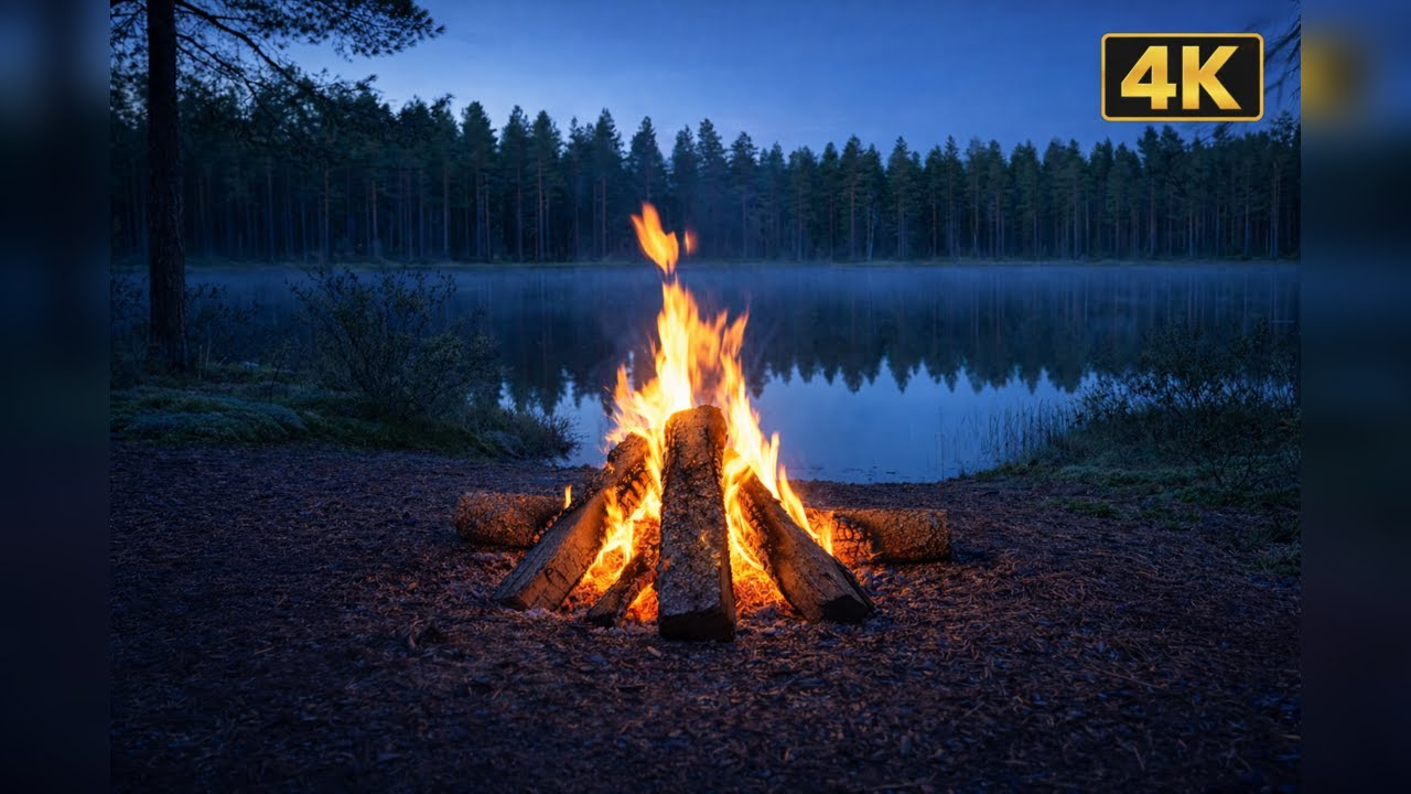 5 Hours Campfire by the Lake 🔥 Cozy Fireplace Ambience for Sleep, Relax & TV