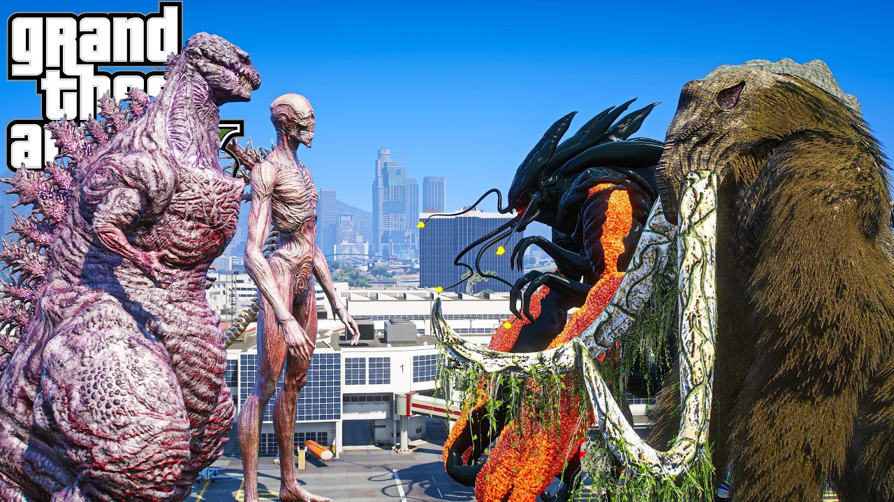 Team Shin Godzilla vs Titanus Behemoth, Prime Muto - The Legacy of Monsters ( GTA V Mods )