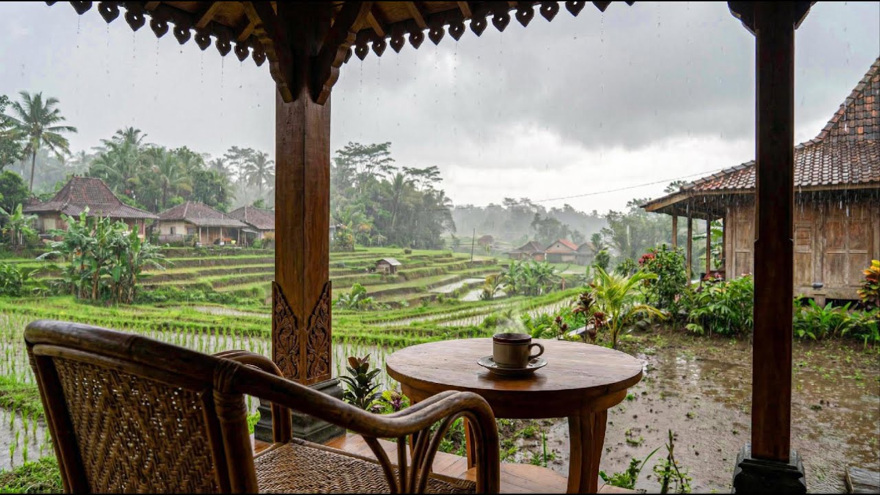 Rain Sounds for Sleep at Javanese Village 🌧️ Heavy Rain in Traditional Joglo House (1 Hour) 4K