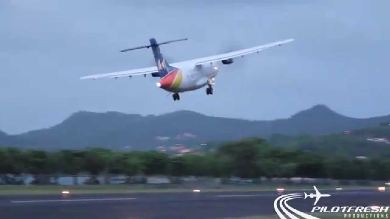 Liat ATR 42600 V2LID LANDING & TAKEOFF IN ST.LUCIA TLPC YouTube