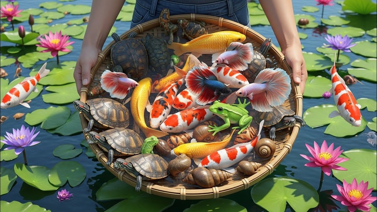 Catching Beautiful Aquarium Fish in a Backyard Pond | Guppies, turtle Eel Carp & More 🐟