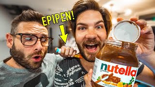 He tries NUTELLA for the first time!! (SEVERE Nut Allergy)