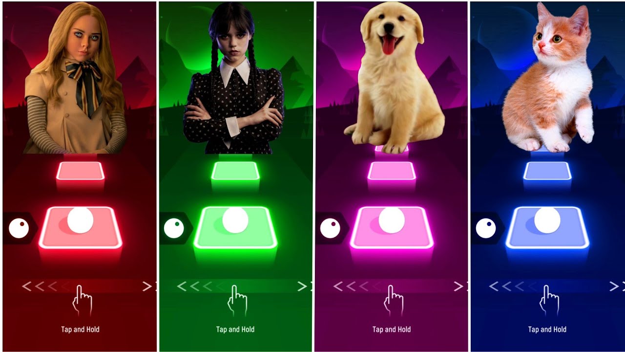 Megan(M3GAN) × Wednesday Addams × Dog × Cat | Tiles Hop EDM Rush