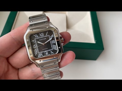 Cartier Santos Gray AAA — чоловічий механічний годинник з автопідзаводом на сталевому браслеті та календарем, видео 1