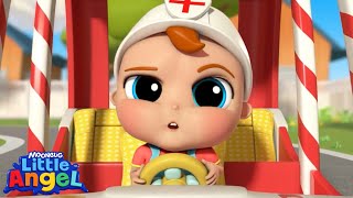 The Baby Ambulance Driver! | Little Angel | 🚌Wheels on the BUS Songs! | 🚌Nursery Rhymes for Kids