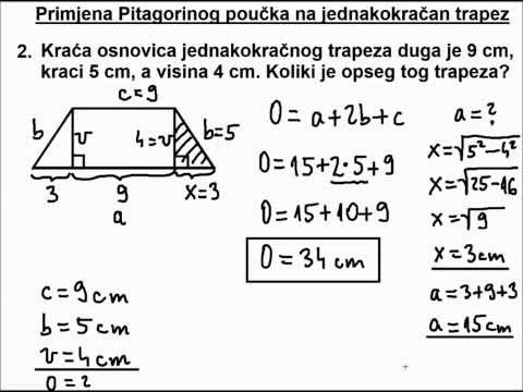 Primjena Pitagorinog poučka na jednakokračni trapez - 2. zadatak