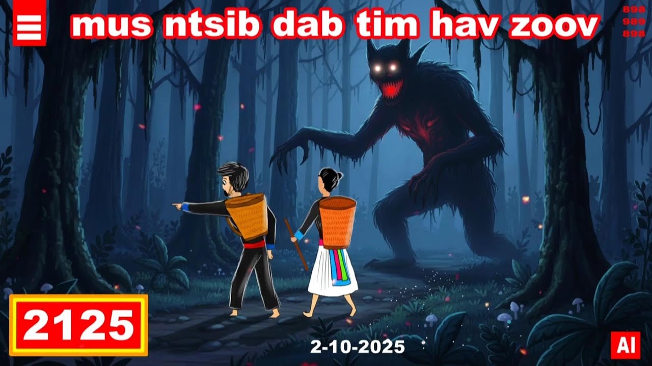 dab hais hmoob - 2125 - 2-10-2025 mus ntsib dab tim hav zoov, เจอผีป่า, The forest monster.