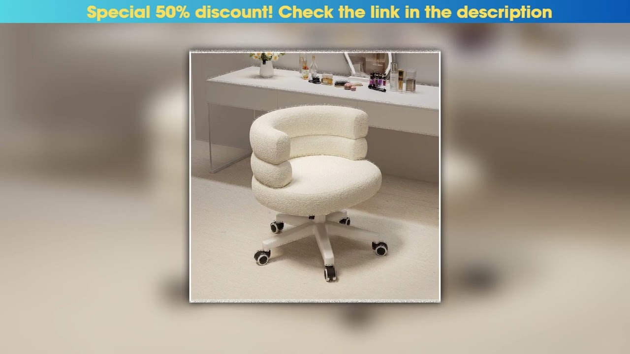 Hot Picks Faux Fur Vanity Makeup Desk Chair, Comfy Fluffy Swivel Modern Leisure Armchair with Wheel