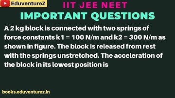 A 2 kg block is connected with two springs of force constants k1 = 100 N/m and k2 = 300 N/m as shown