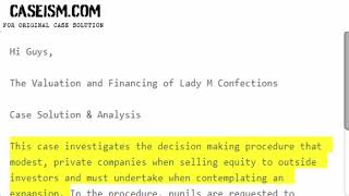 The Valuation and Financing of Lady M Confections Case Solution & Analysis Caseism.com