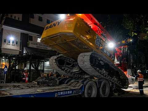 DANGEROUS Reverse Climb! SANY SR155 Rig Loads onto 16-Wheel Lowbed