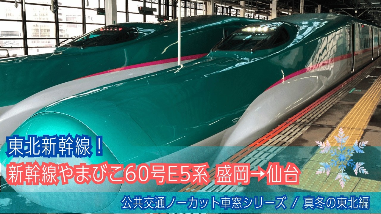 新幹線やまびこ60号E5系 車窓(雪)盛岡→仙台/ 東北新幹線 盛岡1408発