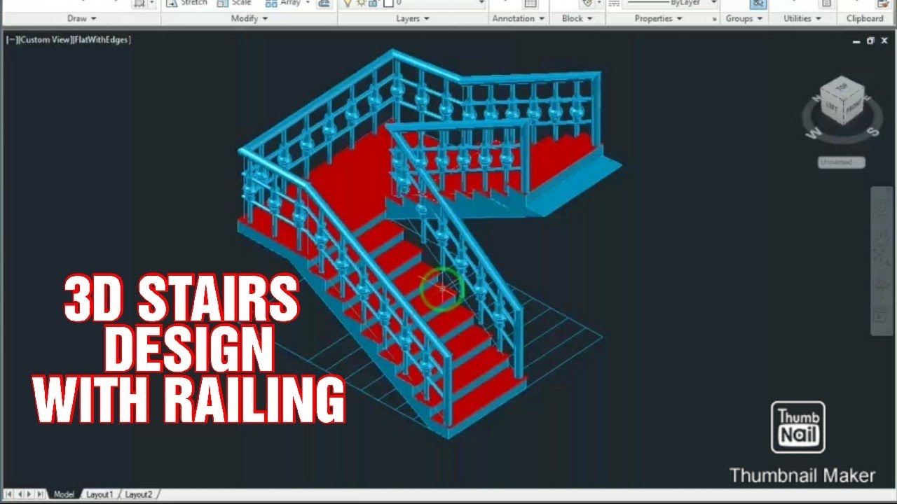 3D STAIRS and RAILING Design in CAD | cad tutorials - YouTube