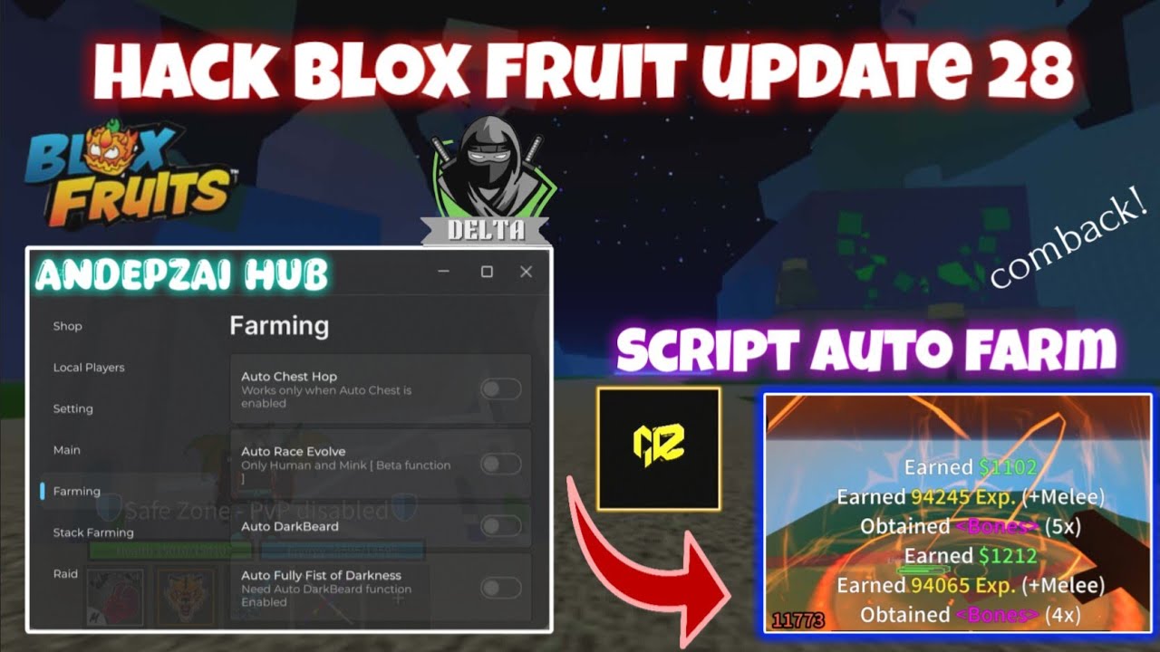 Взлом Blox Fruit Update 28 - Скрипт Andepzai Hub Free No Key VIP!