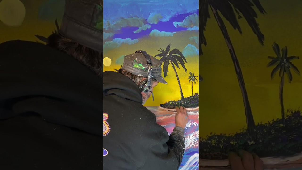 How to paint a beach scene with a roller window painting tutorial