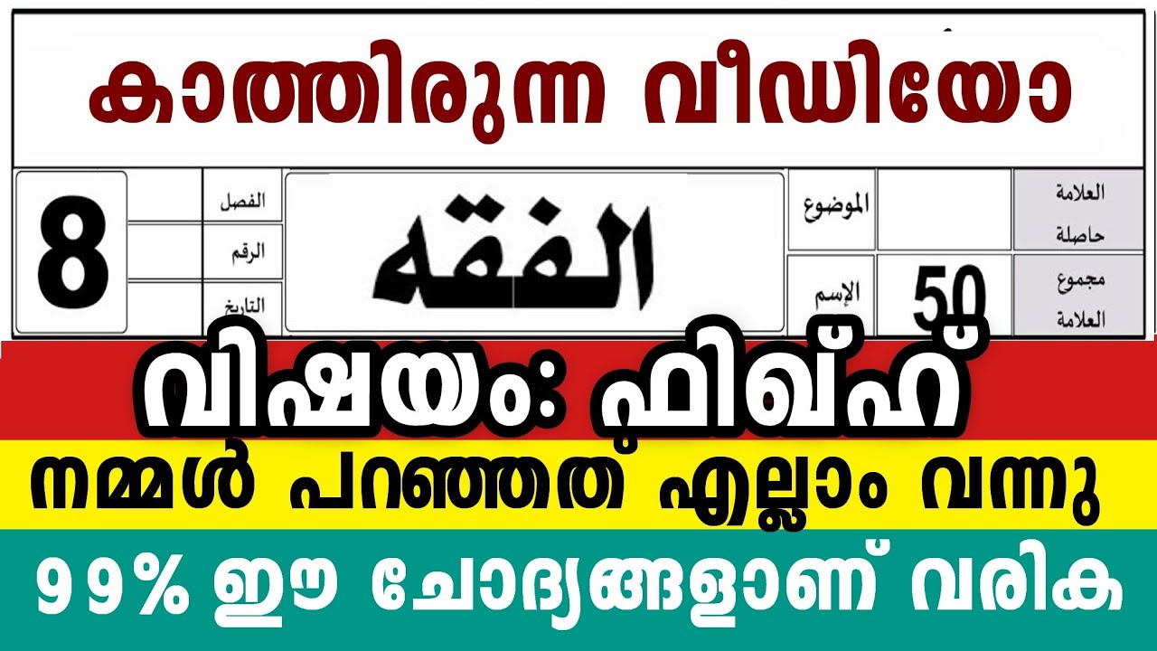 2026 എട്ടാം ക്ലാസ് ഫിഖ്ഹ് 🔴ഫുൾ മാർക്ക് നേടാം🔴8 Class Fiqh Model Exam Questions paper 