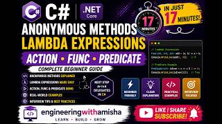 Anonymous Methods, Lambda Expressions, Action, Func & Predicate in C# | Complete Beginner Guide