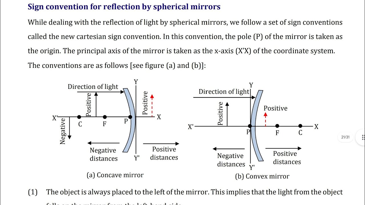 Sign convention for reflection by a spherical mirror, concave, convex mirror 