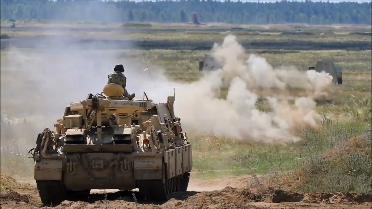 M88A2 Hercules Recovery Vehicles Fire Heavy Machine Guns