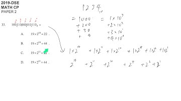 HKDSE Maths Paper 2 2019 - #33 Binary Decimal Hexadecimal