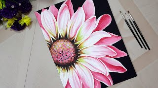 How To Draw A Huge Daisy Flower / Acrylic Color Painting For Beginners / Flower Painting