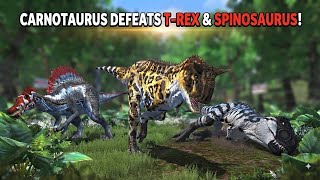 😱 CARNOTAURUS vs T-REX & SPINOSAURUS! 🔥 I Defeated Them BOTH! 🦖 | Jurassic Clash screenshot 3