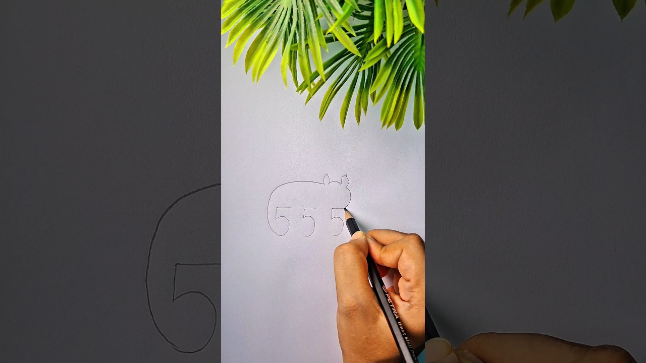 Drawing a Cute Cat from Number 5 | Easy Step by Step 