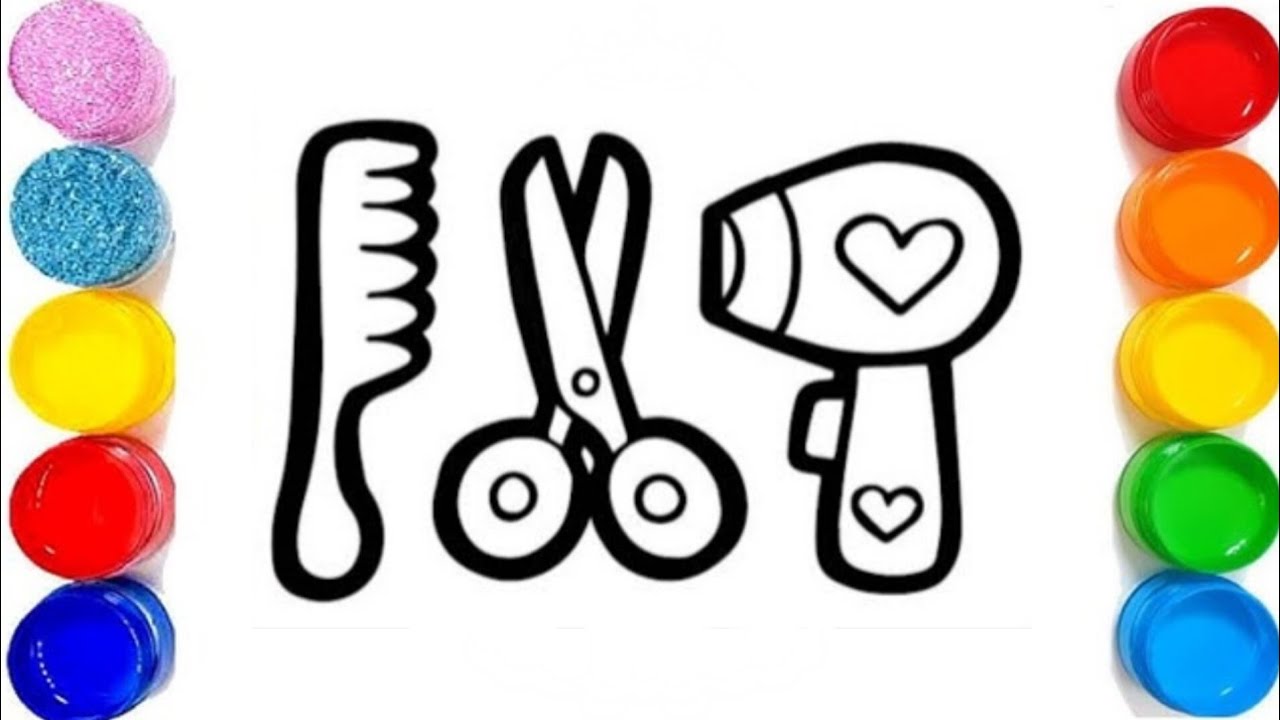 Easy hair dryer & combo drawing | How to draw simple drawing step by step & coloring for kids | 