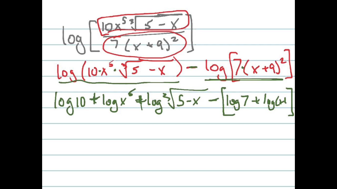 expand log 7(3x-2)^2 9)^2]   x)/7(x log[(10x^5sqrt(5 YouTube Expand