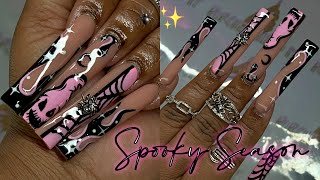PINK & BLACK HALLOWEEN NAIL FREESTYLE  | HOW TO OOGIE BOOGIE MAN | FULL NAIL TUTORIAL ✨