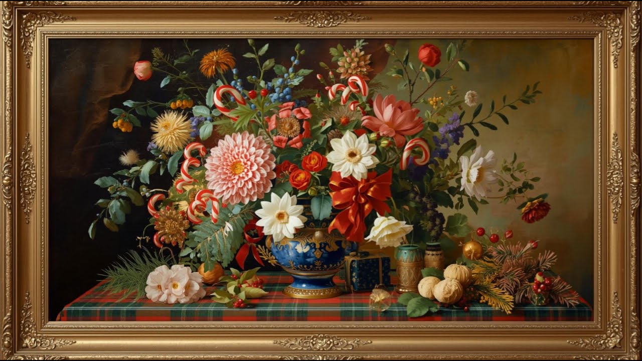 Vintage Festive Holiday Mood Wallpaper Background | Ultra HD 4K | Framed Original Digital Art