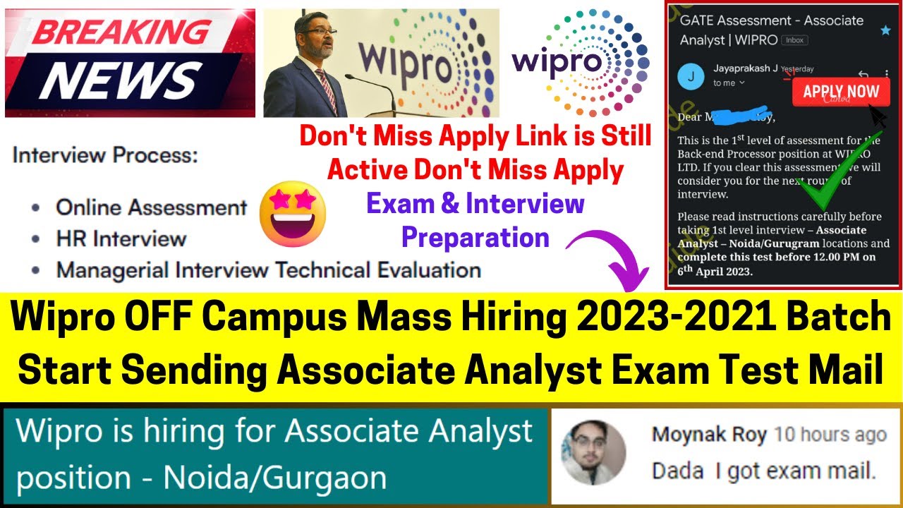 Wipro Bulk Hiring For Associate Analyst 2023-2021 Batch GATE Test Assessment & Interview Mail Update