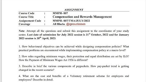 IGNOU MMPH - 007 Solved Assignment Jan 2023 PDF | MBA | Compensation And Reward Management