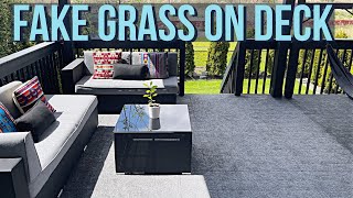 Installing Artificial Grass on a deck /  Fake grass / Deck makeover / Backyard renovation