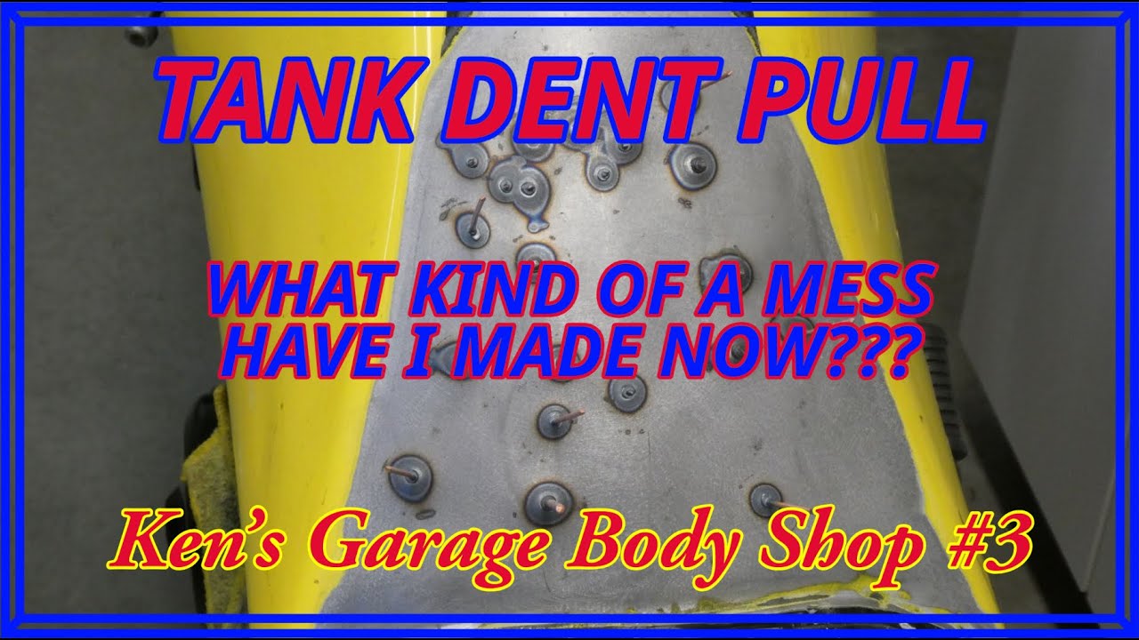 FUEL TANK DENT PULL USING HARBOR FREIGHT STUD GUN RZ350 MOTORCYCLE TANK