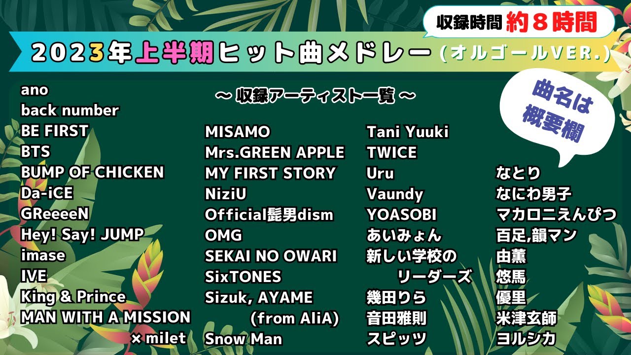 2023年】上半期ヒット曲メドレー【オルゴールver.】約8時間収録・作業