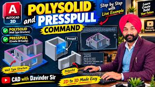 AutoCAD 3D Polysolid & Presspull Command 🔥 | Create 3D Walls & Rooms in Hindi #autocad #3dmodeling 