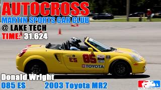 Donald Wright | 2003 Toyota MR2 Spyder | 085 ES | 31.624s | MSCC Autocross