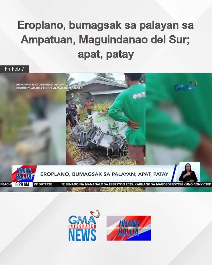 Eroplano, bumagsak sa palayan sa Ampatuan, Maguindanao del Sur; apat, patay | Unang Balita