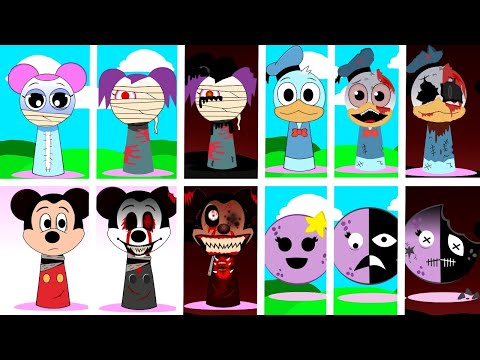 Sprunki OC all PHASES Mickey Mouse , Pibby , Donald duck , Mrs. Luna