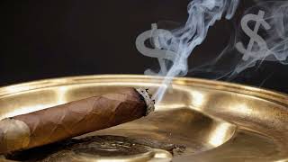 A Smoking Cigar In A D Ashtray, Dollar Sign Shaped Smoke - Link In Bio