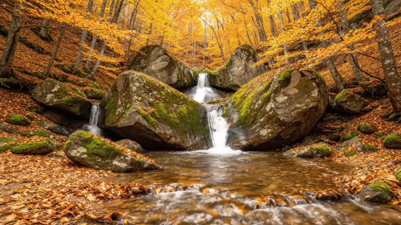 Autumn Creek Waterfall & Whispering Birds | Peaceful Woodland Ambience for Restful Mind