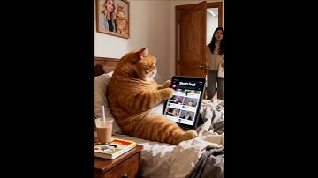 Cat Scrolling Shorts at Night, Pretending to Sleep… But Too Late!  #cat #cute #funny